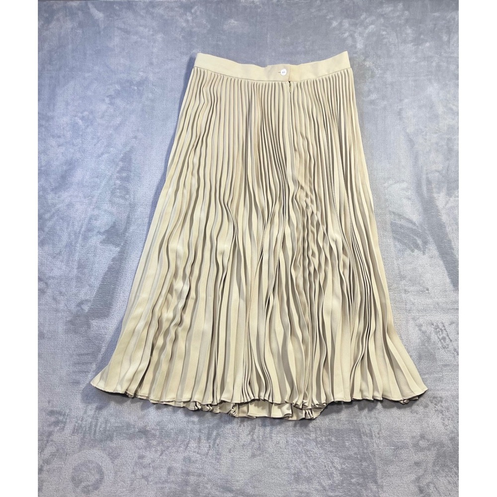 Liz Claiborne Pleated Skirt Womens 14 Beige Good Midi Accordion Dressy